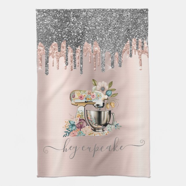 Glitter Drips Blommig Mixer Rose Gold  Kökshandduk (Vertikal)