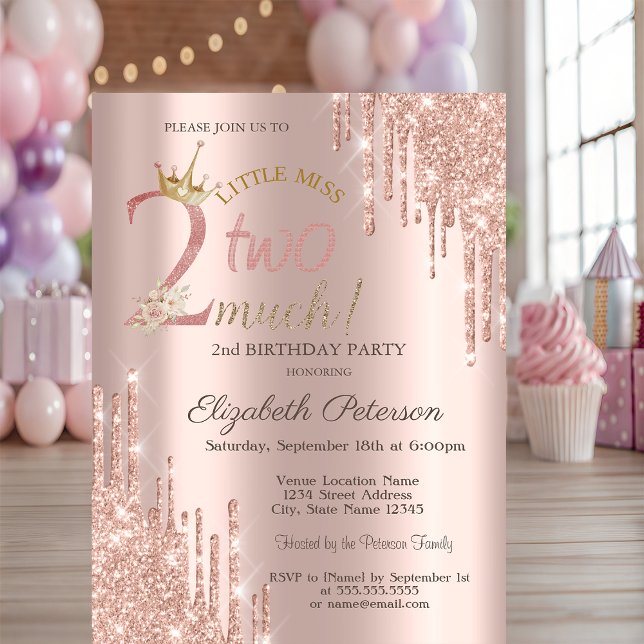 Glitter Drips Crow Rose Gold 2-årsfirande Inbjudningar (Skapare uppladdad)