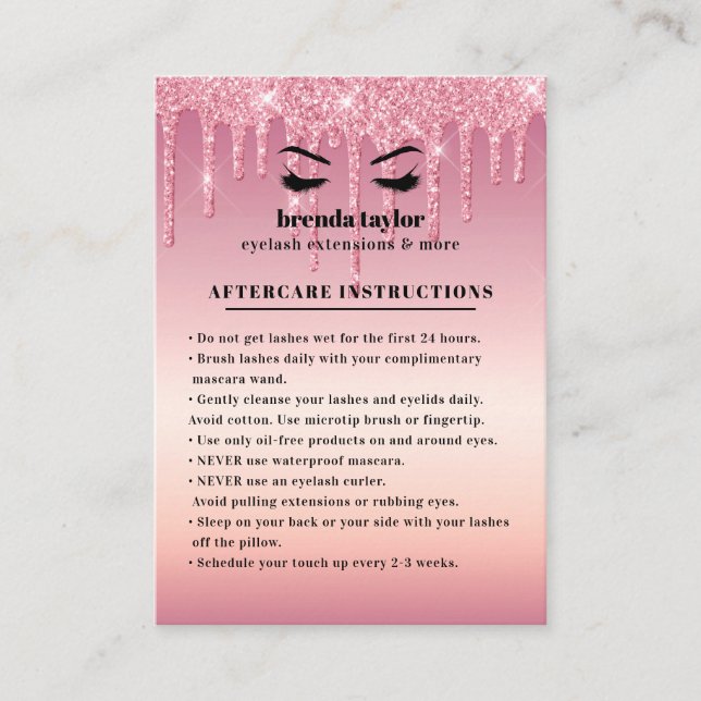 Glitter Drips Eyelash Aftercare Instructions  Visitkort (Framsida)