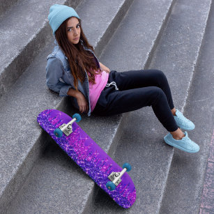 Glitter Drips Girly Lila Rosa  Mini Skateboard Bräda 18,5 Cm