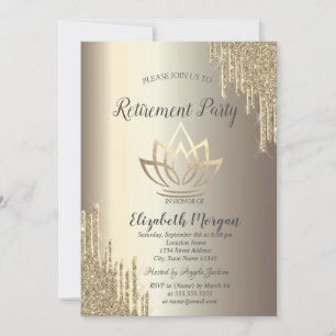 Glitter Drips Guld Lotus Champagne Pensionering Inbjudningar