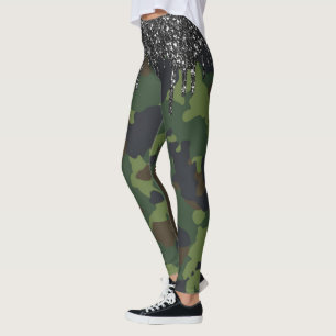 Glitter Drips Kamouflage Kamouflagemönster Militär Leggings
