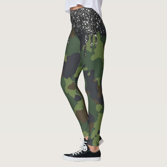 Glitter Drips Kamouflage Kamouflagemönster Militär Leggings (Vänster)