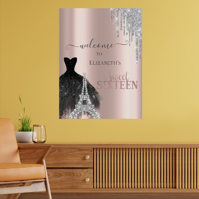 Glitter Drips,Klänning,Eiffeltornet Sweet 16  Poster (Vardagsrum 2)