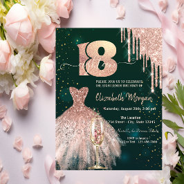 Glitter Drips Klänning Glas Grön 18-årsdag Inbjudningar