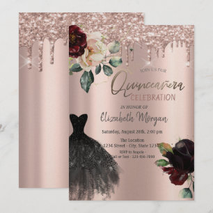 Glitter Drips,Klänning,Rosor Quinceañera  Inbjudningar