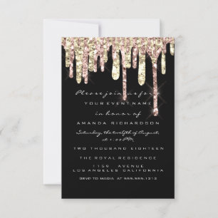 Glitter Drips Ro Guld Black Möhippa Sweet 16:e Inbjudningar