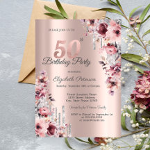 Glitter Drips Ro Guld Rosa Blommigt 50:e födelseda