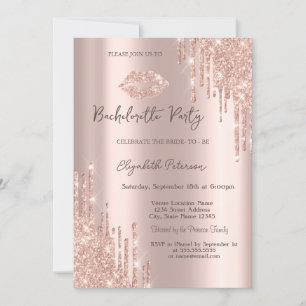 Glitter Drips Rose Gold Läppar Sjungning Avskedspa Inbjudningar