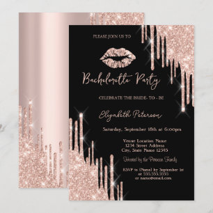 Glitter Drips Rose Gold Läppar Svart Inbjudningar