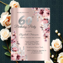 Glitter Drips Rose Gold Rosa Blommig 60-årsdag
