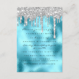 Glitter Drips Silver Blå Bröllop Sweet 16:e Oceane Inbjudningar