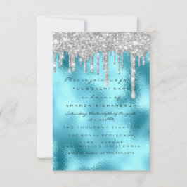 Glitter Drips Silver Blue Möhippa Sweet 16 Ocean Inbjudningar