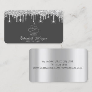 Glitter Drips Silver Cupcake Bakery Visitkort
