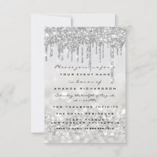 Glitter Drips Silver Grått-Möhippa-sötad 16:e Inbjudningar