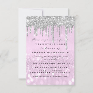 Glitter Drips Silver Lila Möhippa Sweet 16:e Inbjudningar