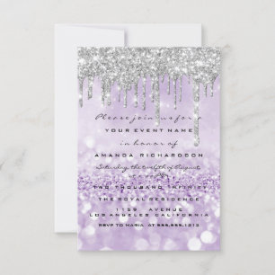 Glitter Drips Silver Lila Möhippa Sweet 16:e Inbjudningar
