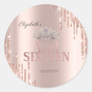  Glitter Drips Tiara Rose Gold Sweet 16    Runt Klistermärke