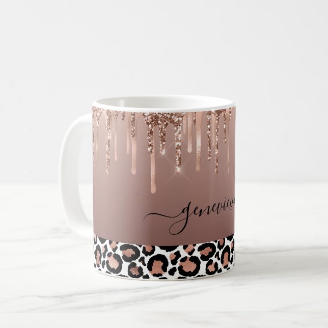 Glitter driver Leopard Ro Guld Girly Kaffemugg (Framsida vänster)