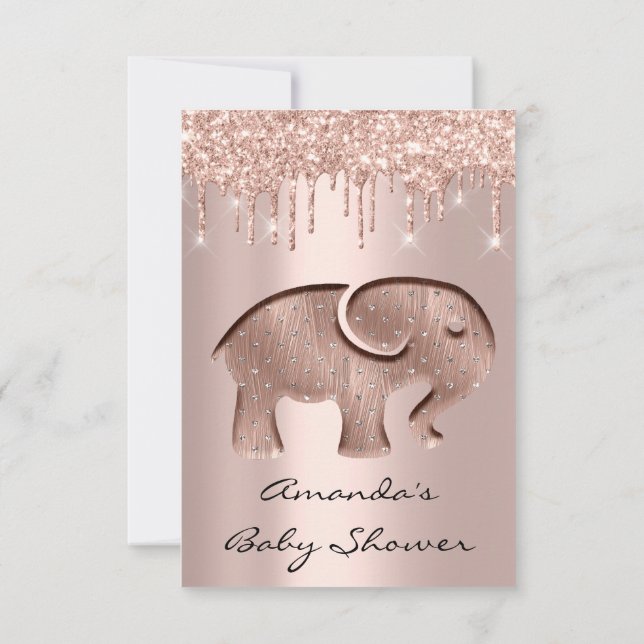 Glitter driver Ro Baby Shower Elephant New Inbjudningar (Baksida)