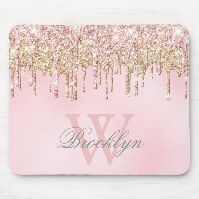 Glitter Drives Girly  Rosa ros Guld Monogram Musmatta (Framsidan)