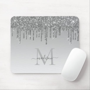 Glitter Drives Silver Grått Gnistra Monogram Elega Musmatta
