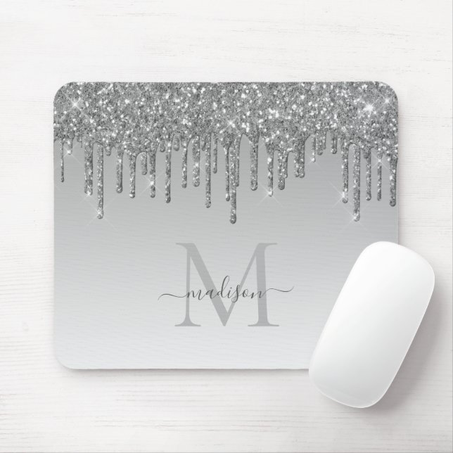 Glitter Drives Silver Grått Gnistra Monogram Elega Musmatta (Med mus)