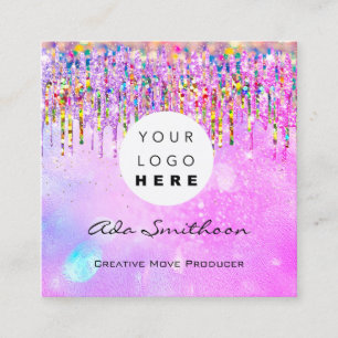 Glitter-drivning Unicorn Rainbow Holograph QRCodeL Fyrkantigt Visitkort