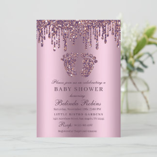 Glitter-drivrutin för Lila Baby Feet Baby Shower Inbjudningar