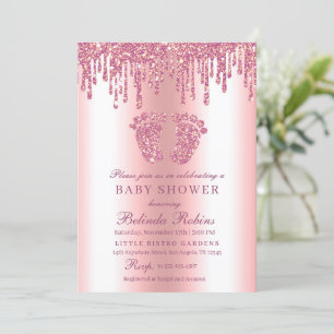 Glitter-drivrutin för Rosa Baby Feet Baby Shower Inbjudningar
