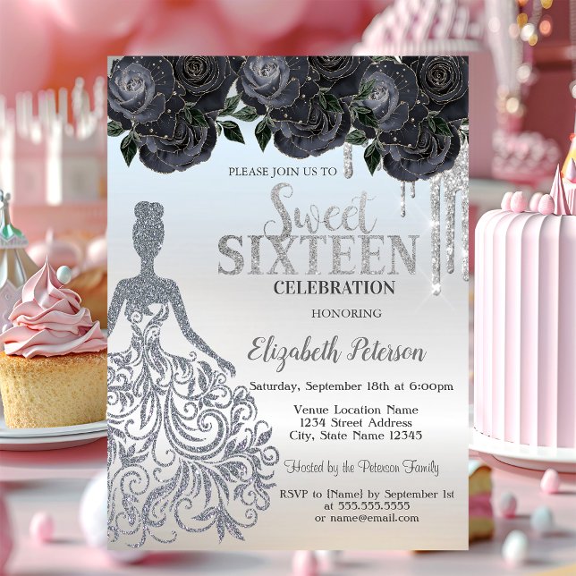 Glitter-drivrutiner,Dress Black Ro Sweet 16-inbjud Inbjudningar (Skapare uppladdad)