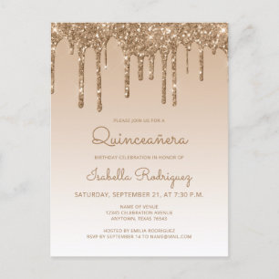Glitter Drivrutiner Guld Quinceañera Party Vykort