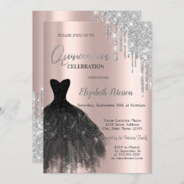 Glitter-drivrutiner,Svart Ro--Guld 15:e födelsedag Inbjudningar