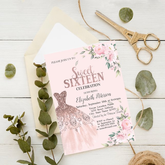Glitter-drivrutiner,Trängning,Blommor Rosa Sweet 1 Inbjudningar (Skapare uppladdad)