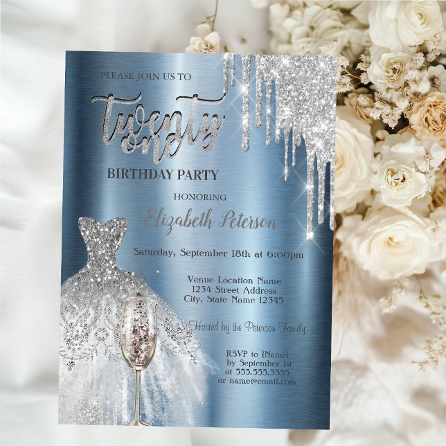 Glitter-drivrutiner,Vin-bläckblått, 21:a glaset, t Inbjudningar (Skapare uppladdad)