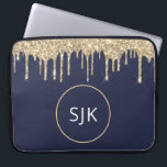 Glitter Drivs marinblått Guld Girly Monogrammed Laptop Fodral<br><div class="desc">Luxury Guld och Navy Blue Faux Glitter och Gnistra Elegant Monogrammed Initialer Fodral. Fodral kan anpassas så att det omfattar ditt första och första namn.</div>