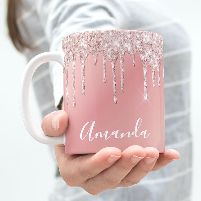 Glitter drop ro guld ombre giroly namn gnistra kaffemugg (Skapare uppladdad)