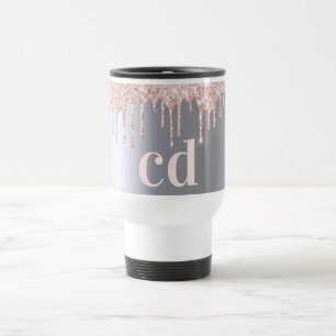 Glitter drop ro silver metalliskt monogram för gul resemugg