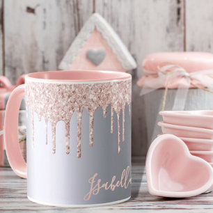 Glitter dropp rose guld silver metallisk flicknamn mugg