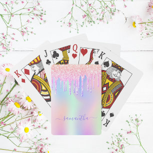 Glitter droppar holografisk enmajsregnbåge monogra casinokort