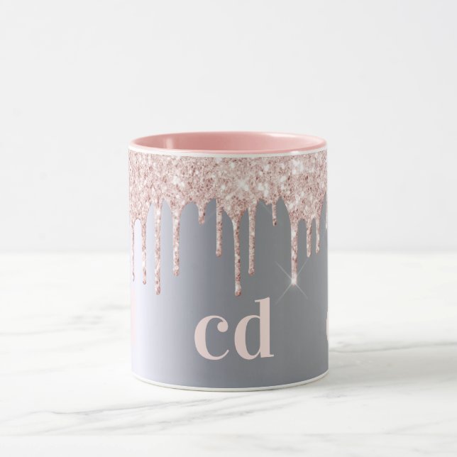 glitter droppar i guld i silver, monogram, ro mugg (Center)