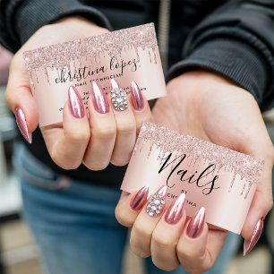 Glitter droppar ro guld metallisk elegant nagel visitkort