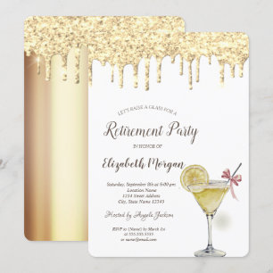 Glitter Drops Cocktail Citron Pensionering Inbjudningar