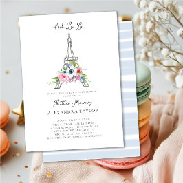Glitter Eiffel Paris Blommigt Blue Boy Baby Shower Inbjudningar