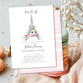 Glitter Eiffel Paris Blommigt Rosa Girl Baby Showe Inbjudningar
