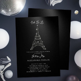 Glitter Eiffel Paris Minimal Black Möhippa Inbjudningar