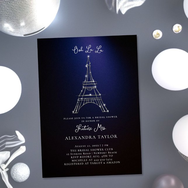 Glitter Eiffel Paris Minimal Purple Bridal Shower Inbjudningar (Skapare uppladdad)