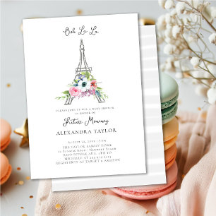 Glitter Eiffel Paris Rustic Bouquet Baby Shower Inbjudningar