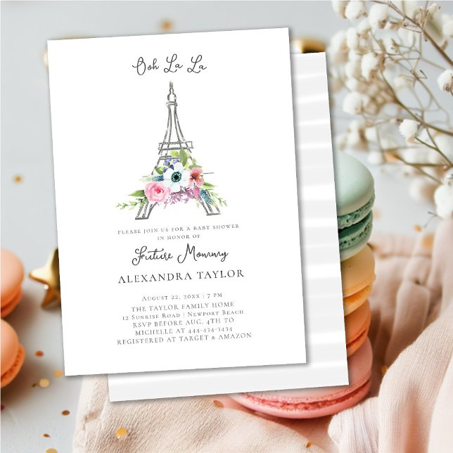 Glitter Eiffel Paris Rustic Bouquet Baby Shower Inbjudningar (Skapare uppladdad)