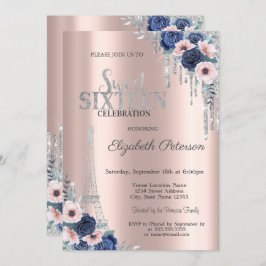 Glitter, Eiffel Torn Blue Ro Sweet 16 Inbjudningar